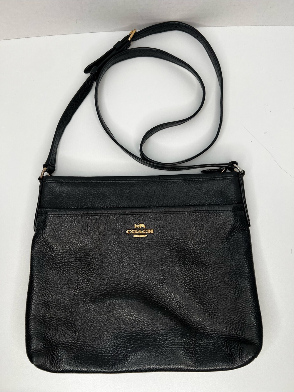 Coach Black Pebbled Leather Zip Top Crossbody Bag F28035